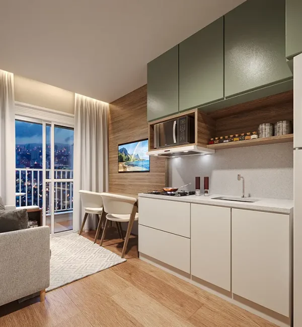 Perspectiva Ilustrada do Living  Apartamento 26m²