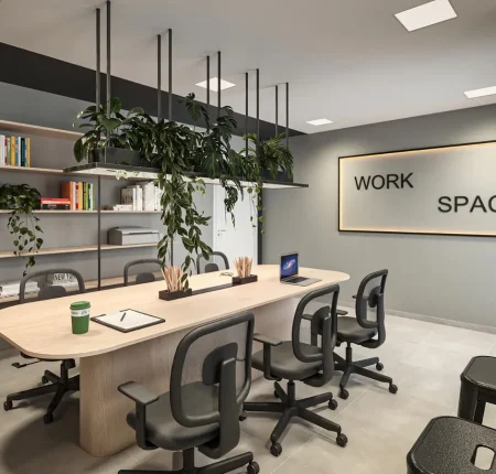 Perspectiva Ilustrada do Work Space (coworking)